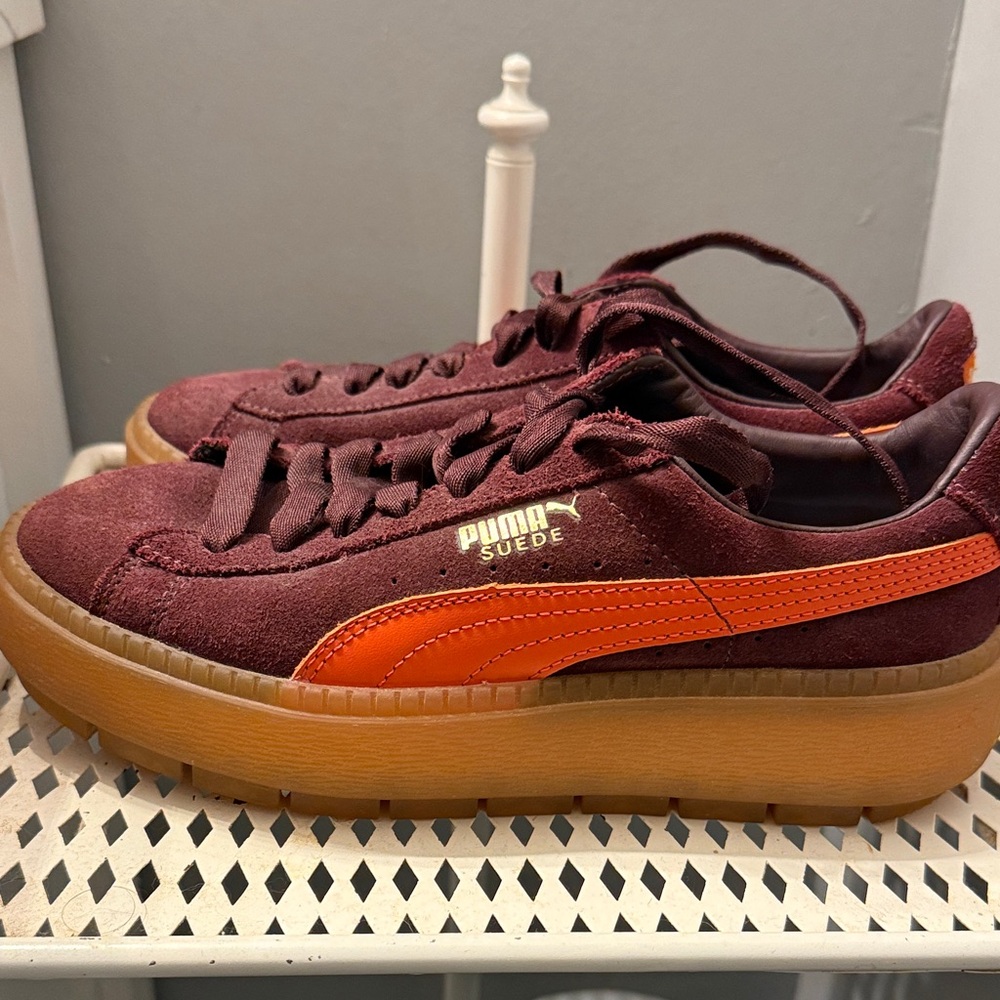 Puma Suede Platform Sneakers in Maroon and Orange